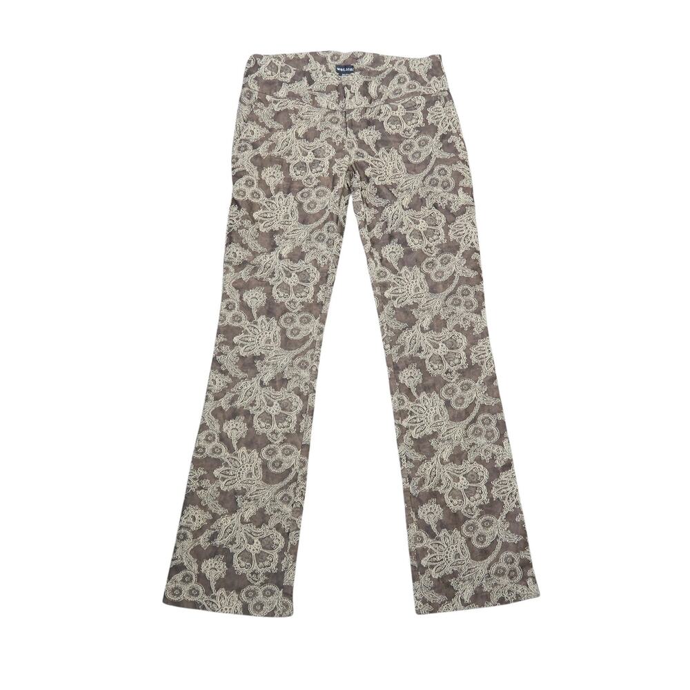 Vintage Y2K Wet Seal Brown Floral Tapestry Brocade Low Rise Flare Pants 11